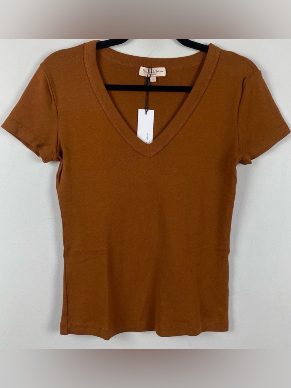 Michael Stars Nikki Rustique Brown V Neck Tee T-Shirt Size Small Short Sleeve